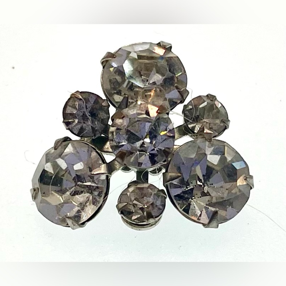 Vintage Silver Tone Dainty Brooch Scatter Pin Faceted Prong Set Crystals MCM